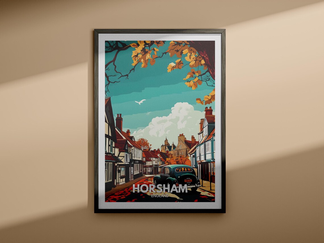 Horsham Travel Print England Horsham Travel Poster England Travel Poster United Kingdom Wall Art British Art Decor - Image 3