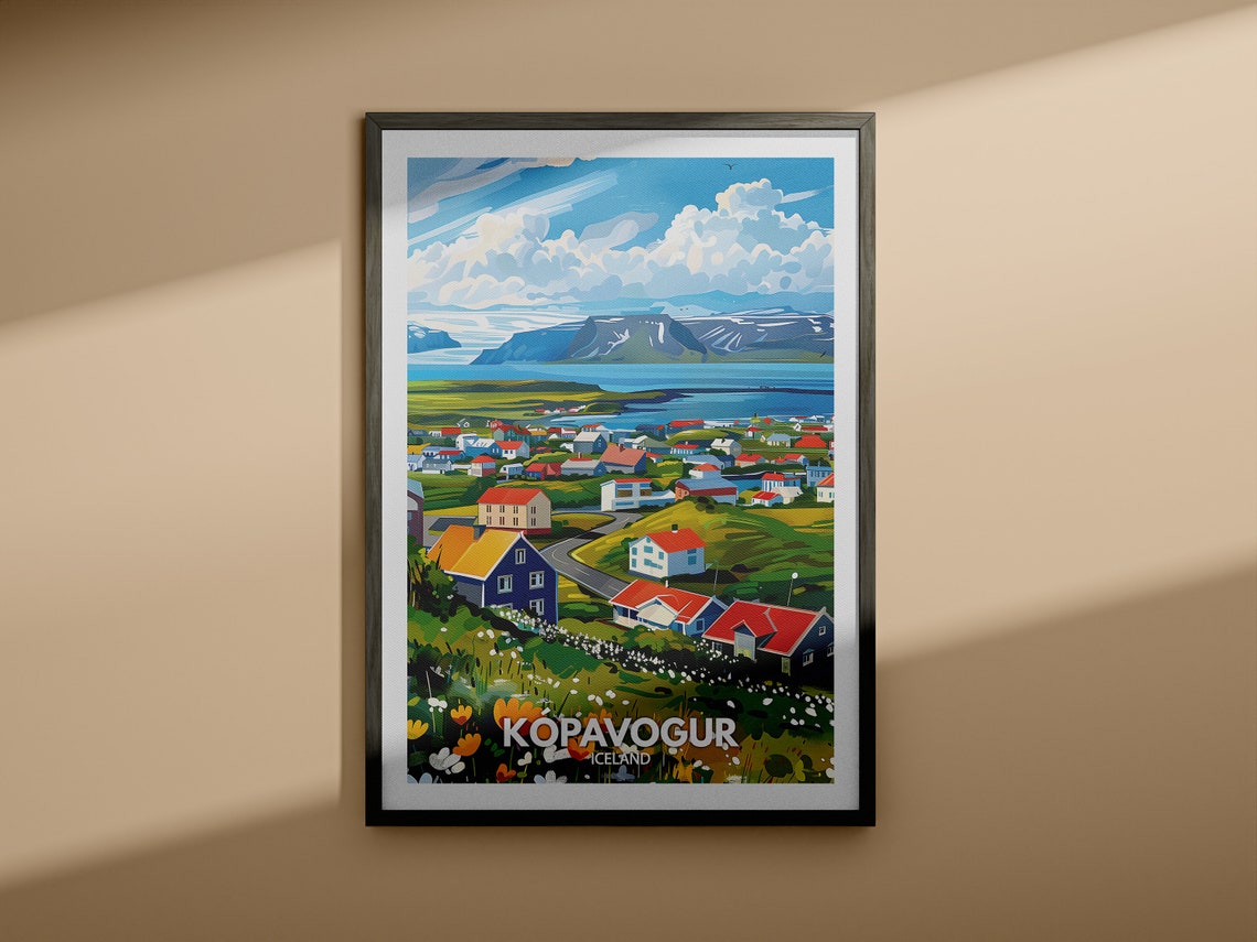 Kopavogur Print Iceland Kopavogur Travel Poster Iceland Travel Poster Iceland Cityscape Wall Art Unique City Decor - Image 3