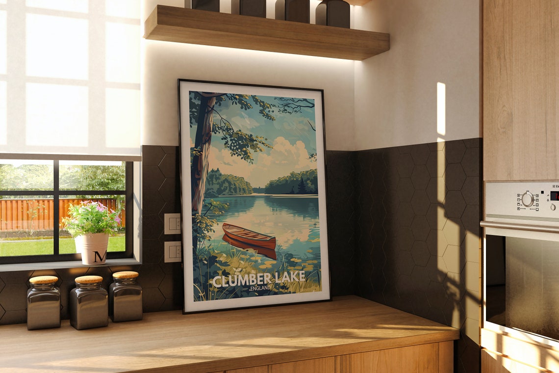 Clumber Lake Print England Clumber Lake Poster England Travel Poster Natural Lake Wall Art Lake View Art Decor Holiday Poster - Image 2