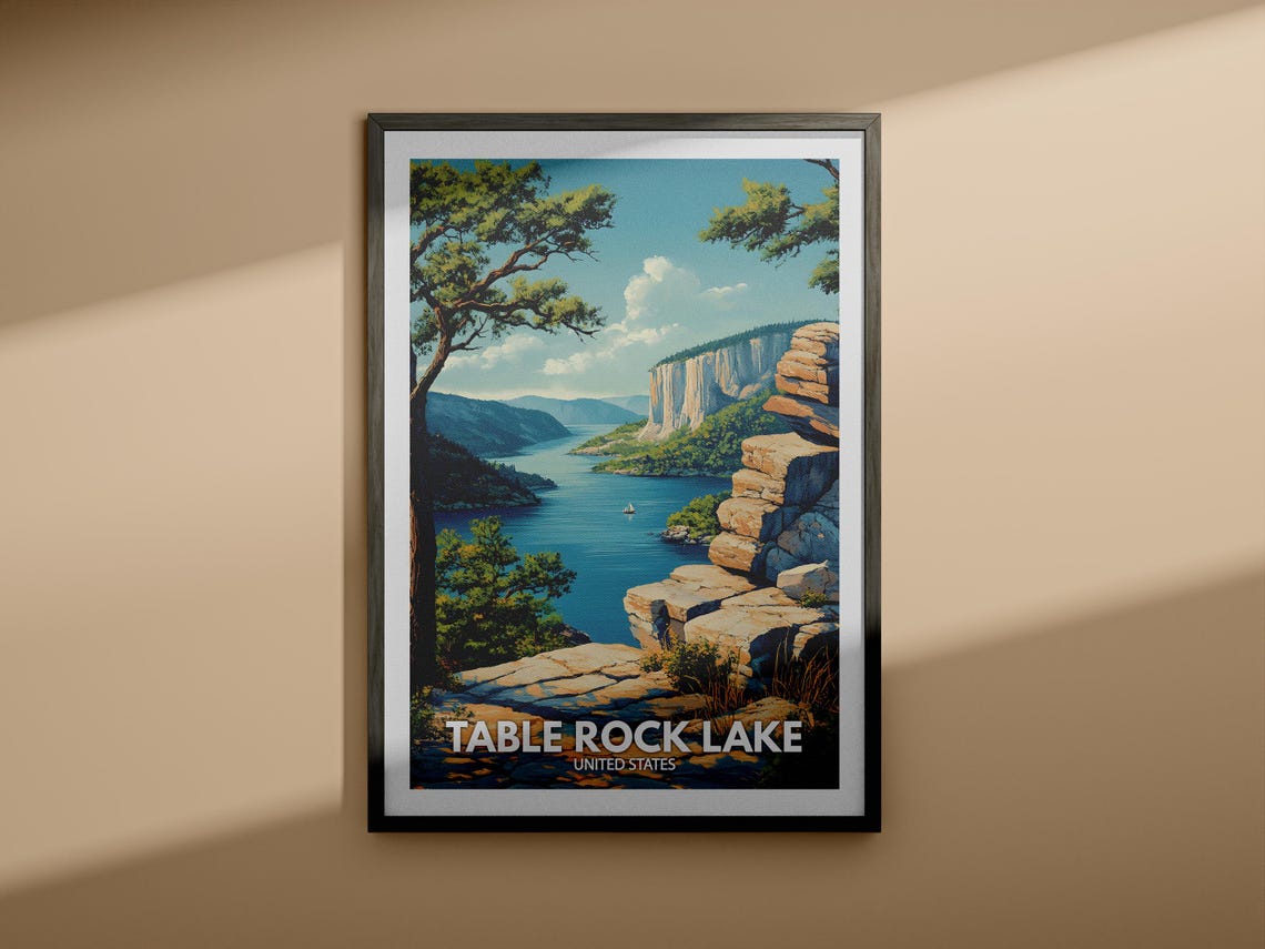 Table Rock Lake Print United States Table Rock Lake Poster United States Travel Poster Lake View Art Decor Holiday Poster - Image 3