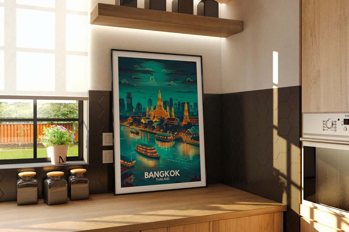 Bangkok Art Print Thailand Bangkok Travel Poster Thailand Travel Poster Thailand Cityscape Wall Art Unique City Decor - Image 2