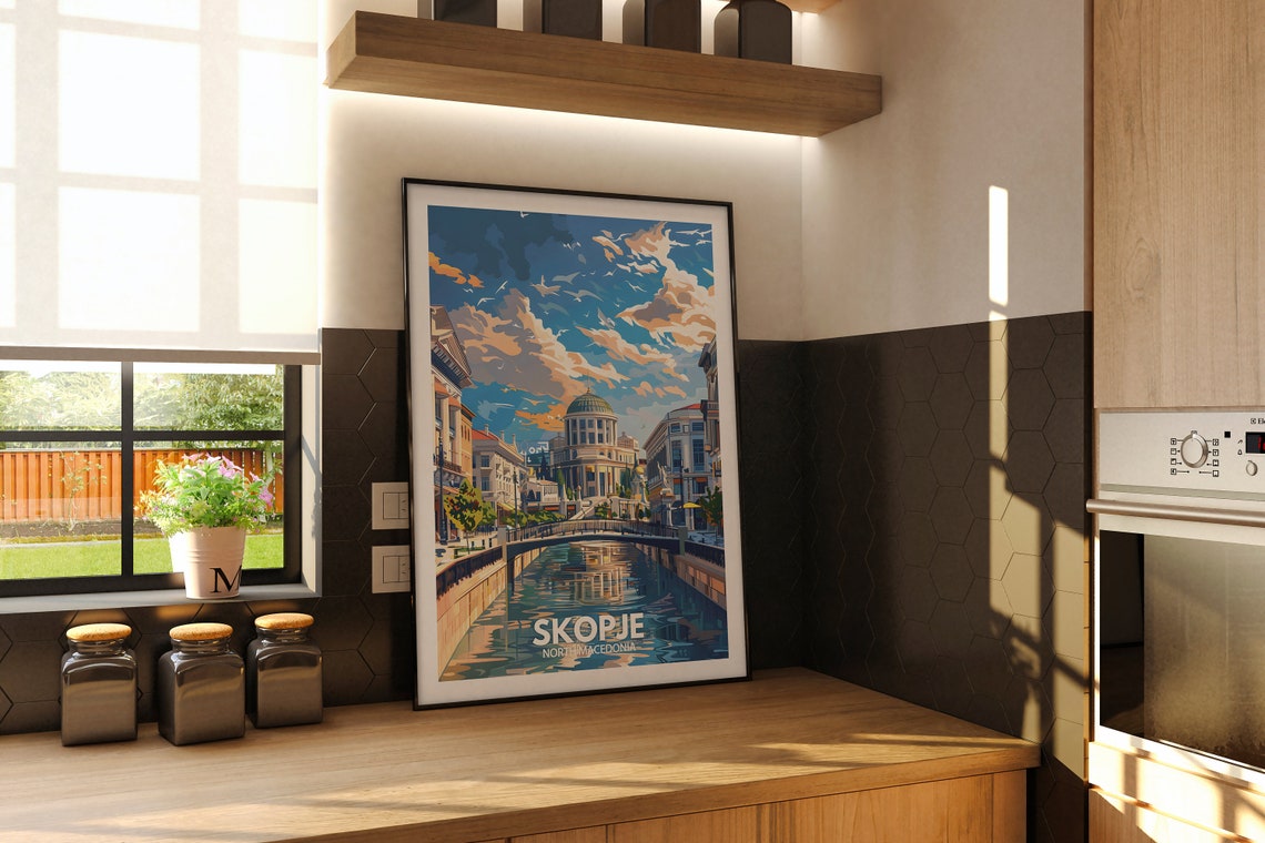 Skopje Travel Print North Macedonia Skopje Poster North Macedonia Poster North Macedonia Cityscape Wall Art Unique City Art Decor - Image 2