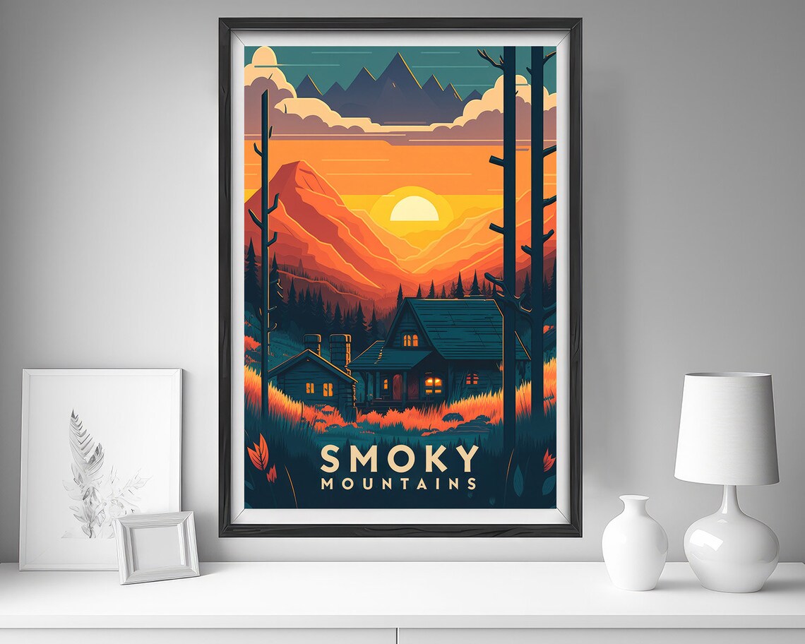 Great Smoky Mountains Travel Poster Great Smoky Mountains Wall Art Print Smoky Mountains Painting Illustration Smoky Mountains - Image 4