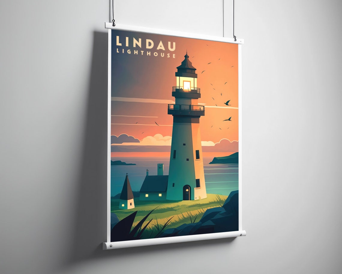 Lindau Germany Lighthouse Sunset Lake Beacon Scenic Travel Poster - Image 3