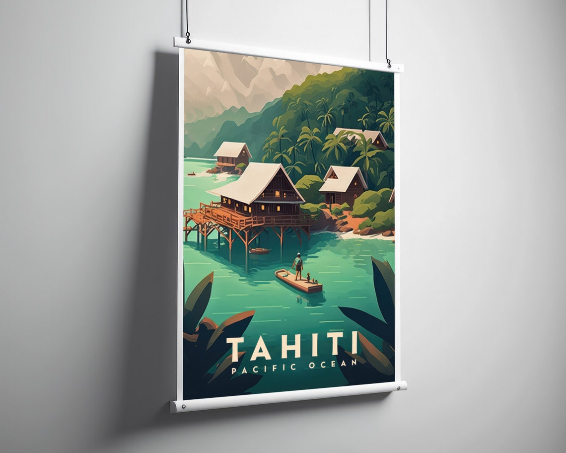 Tahiti Pacific Ocean Travel Poster Tahiti Pacific Ocean Wall Art Print Tahiti Painting Illustration Tahiti Watercolor Home Decor - Image 3