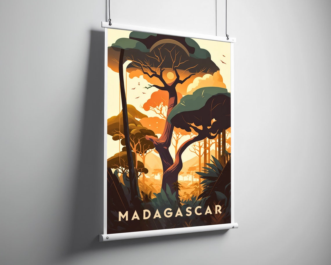 Madagascar Baobab Jungle Sunset Exotic Vintage Travel Poster - Image 3