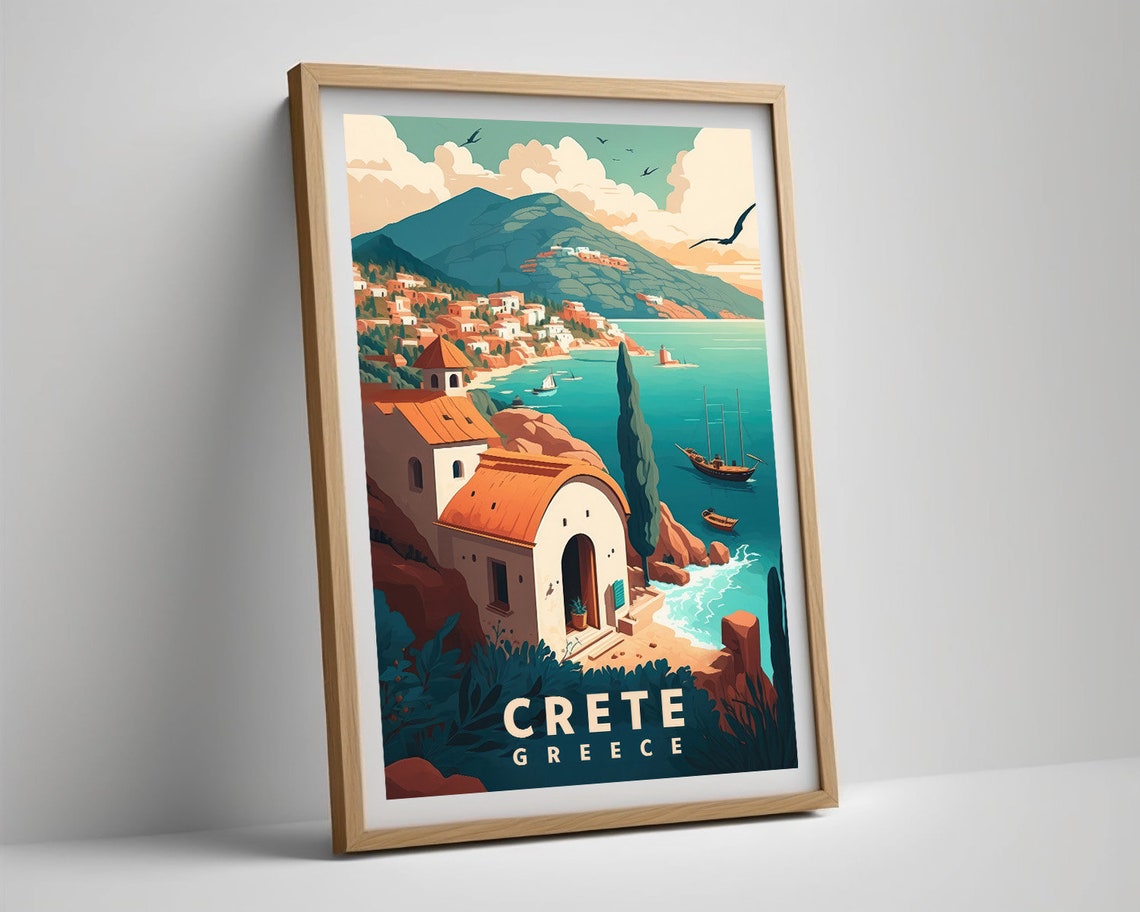 Crete Greece Coastal Village Seaside Retro Travel Art Poster - Image 5