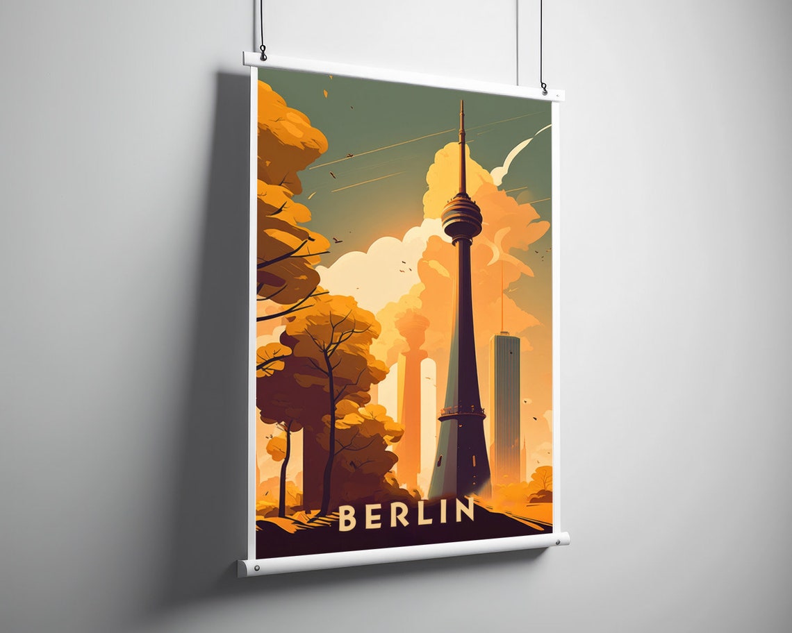 Berlin Germany TV Tower Sunset Skyline City Icon Travel Poster - Image 3