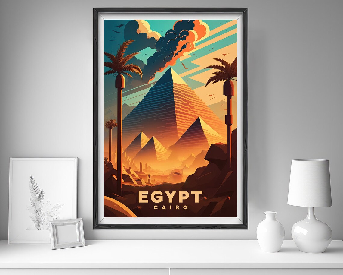Egypt Cairo Pyramids Vintage Travel Poster Desert Sunset Art - Image 4