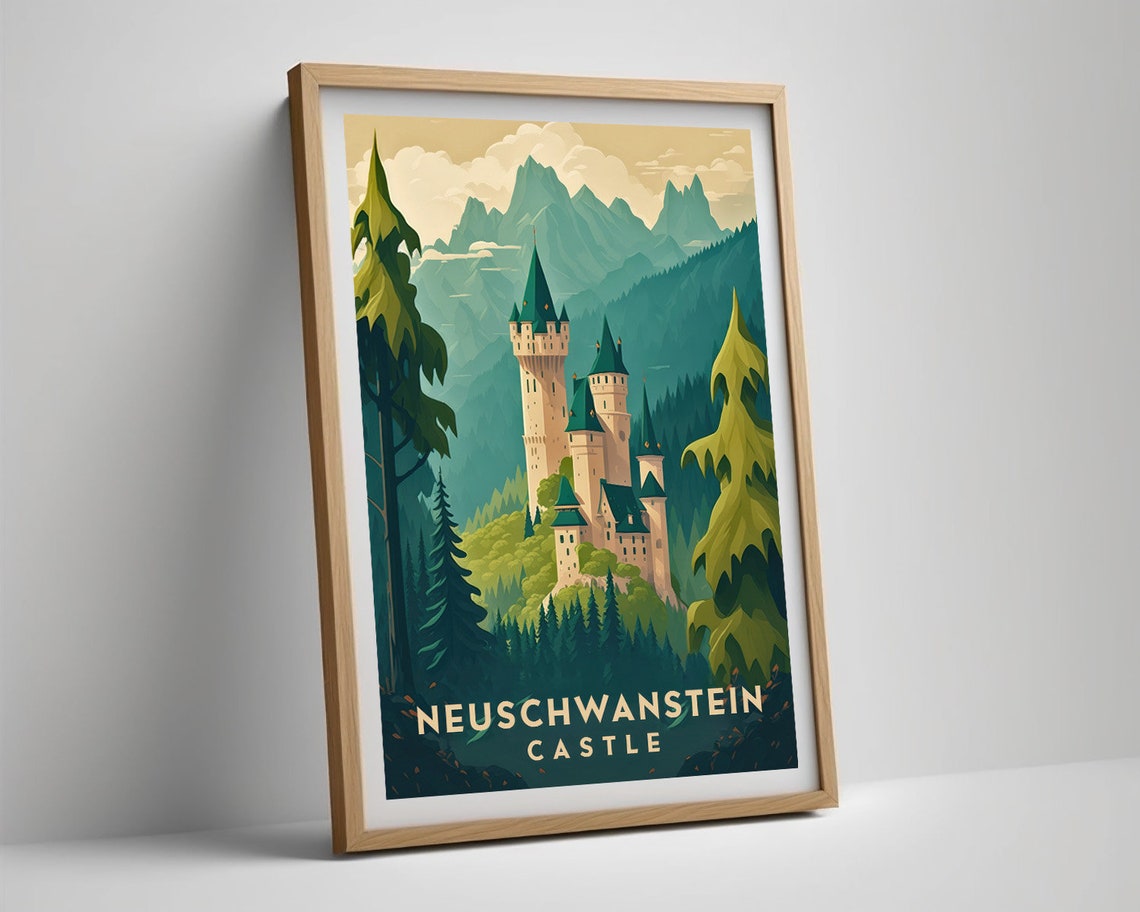 Neuschwanstein Castle Bavarian Alps Fairy Tale Retro Travel Poster - Image 5
