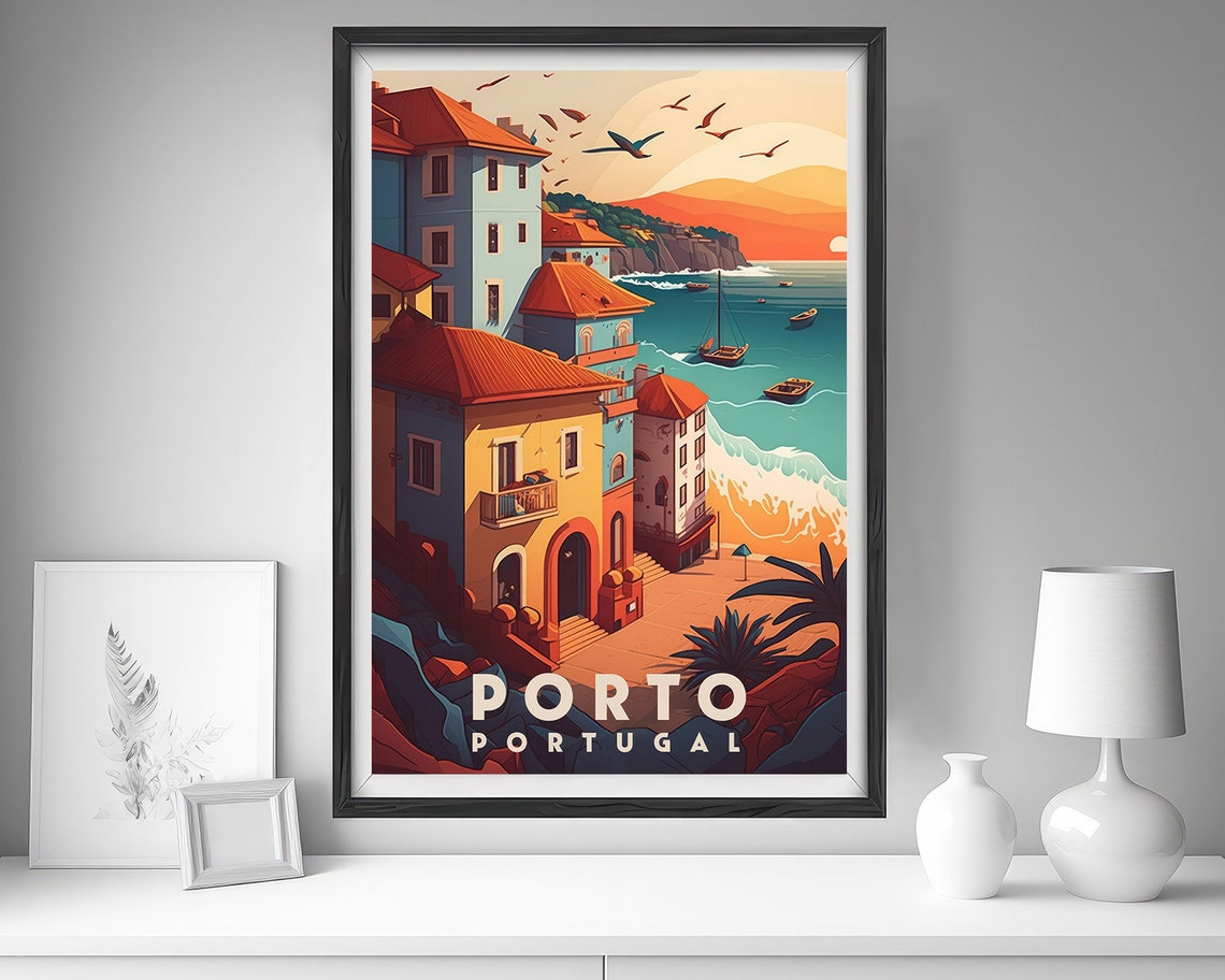 Porto Portugal Coastal Old Town Harbor Sunset Vintage Travel Poster - Image 4