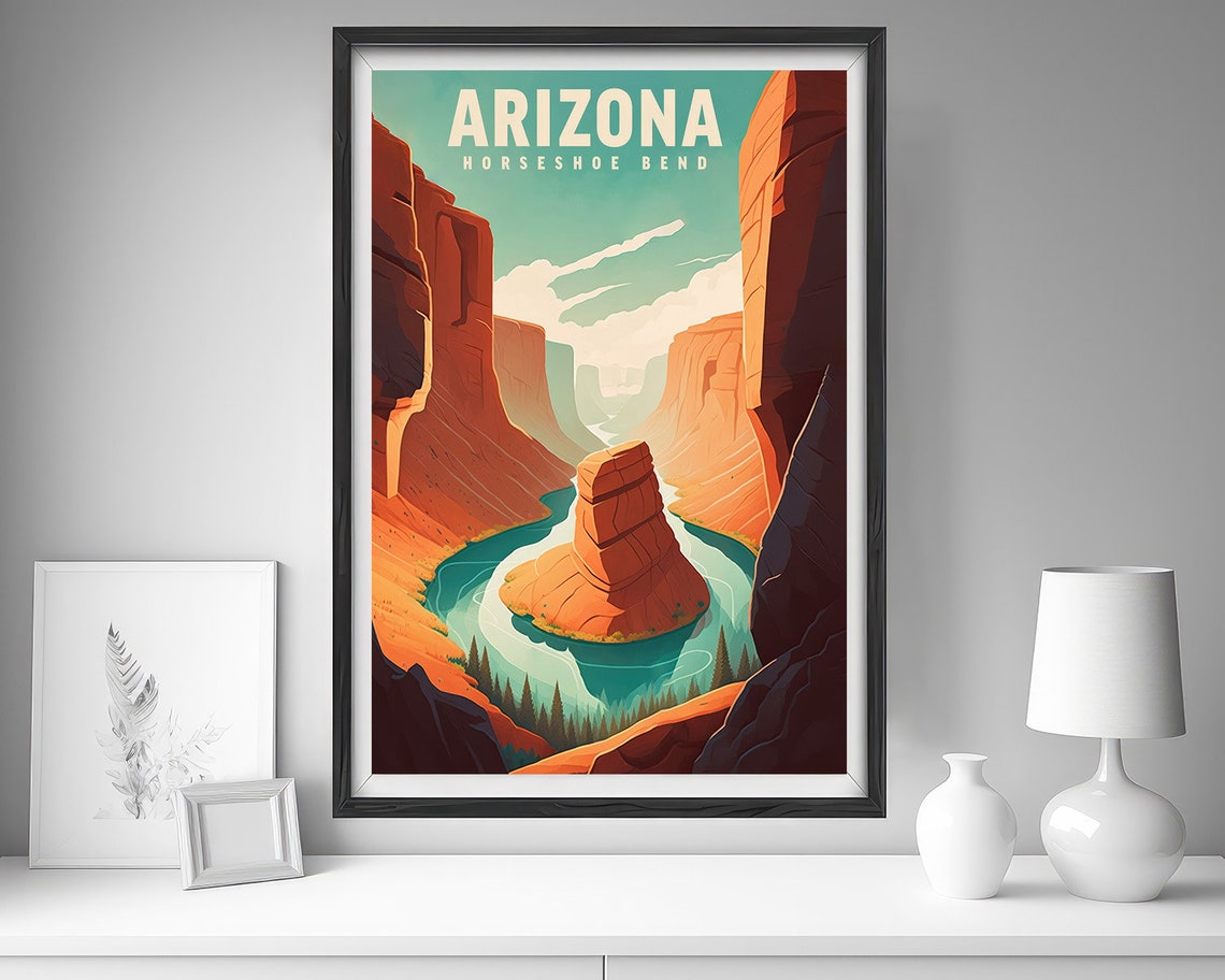 Arizona Horseshoe Bend Canyon River Overlook Retro Travel Poster - Image 4