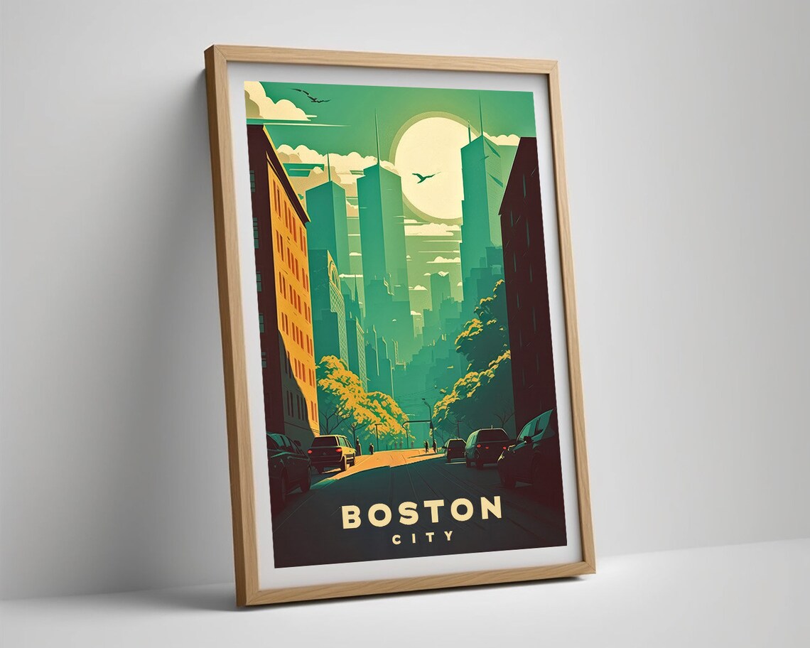 Boston Massachusetts Downtown Skyline Street Retro Travel Poster - Image 5