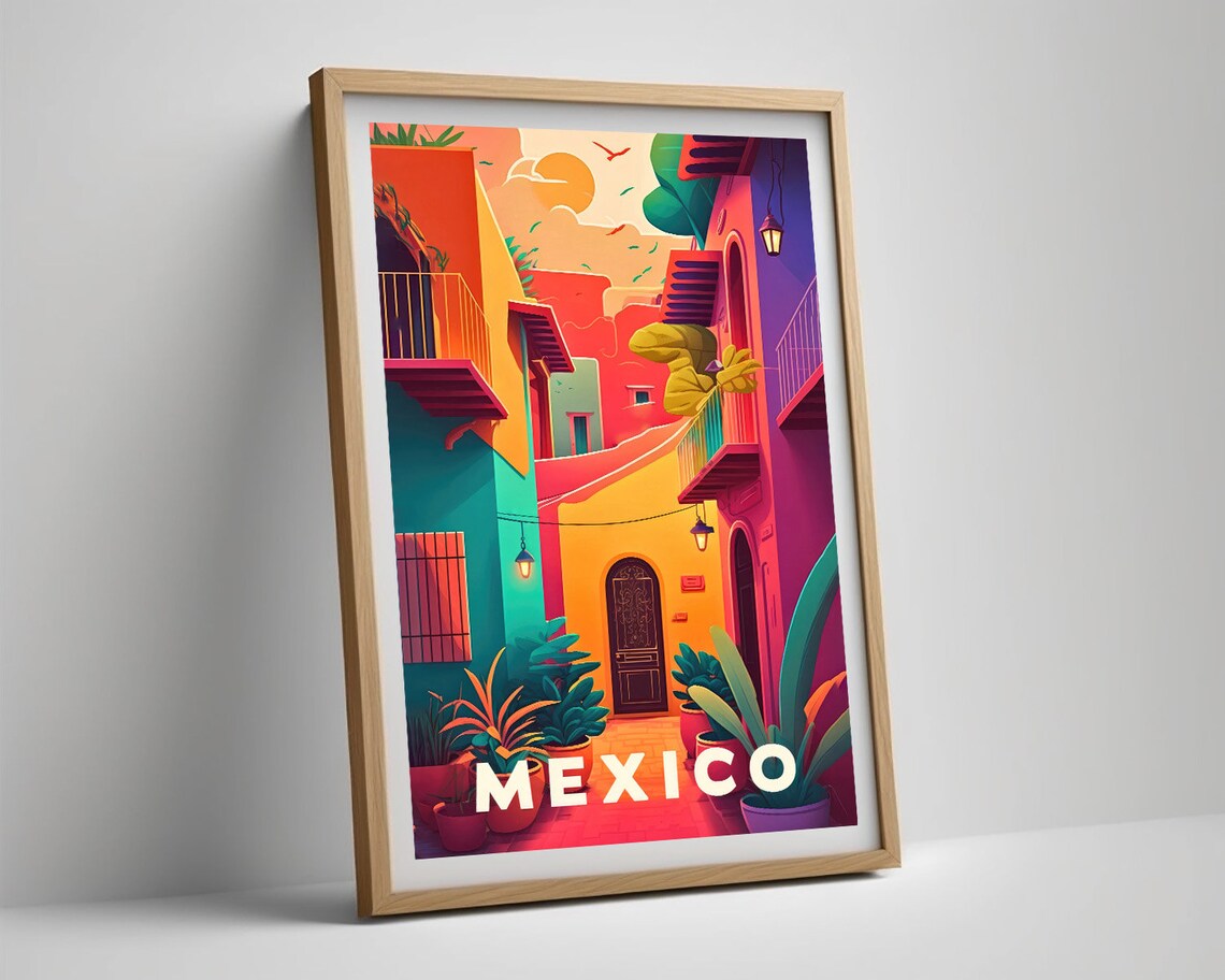 Mexico Alley Sunset Vintage Travel Poster Balcony Street Scene - Image 5