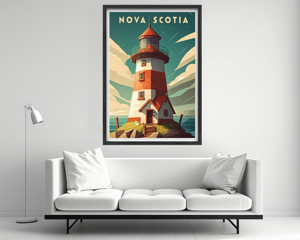 Nova Scotia Red White Lighthouse Coastal Vintage Travel Poster - Image 2