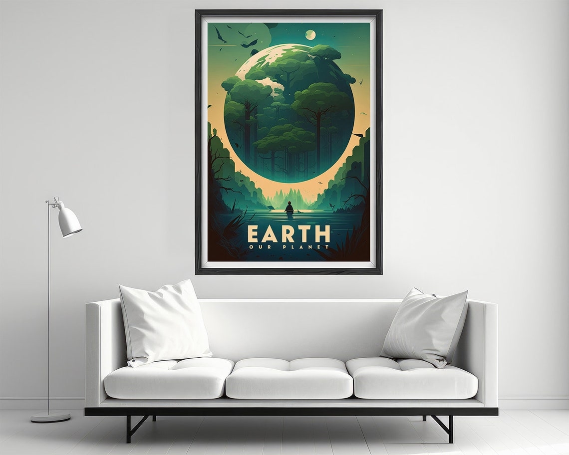 Earth Our Planet Giant Globe Forest Kayak Vintage Style Poster - Image 2