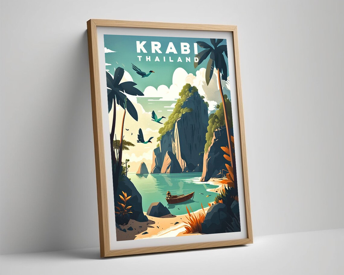 Krabi Thailand Limestone Cliffs Lagoon Vintage Travel Poster - Image 5