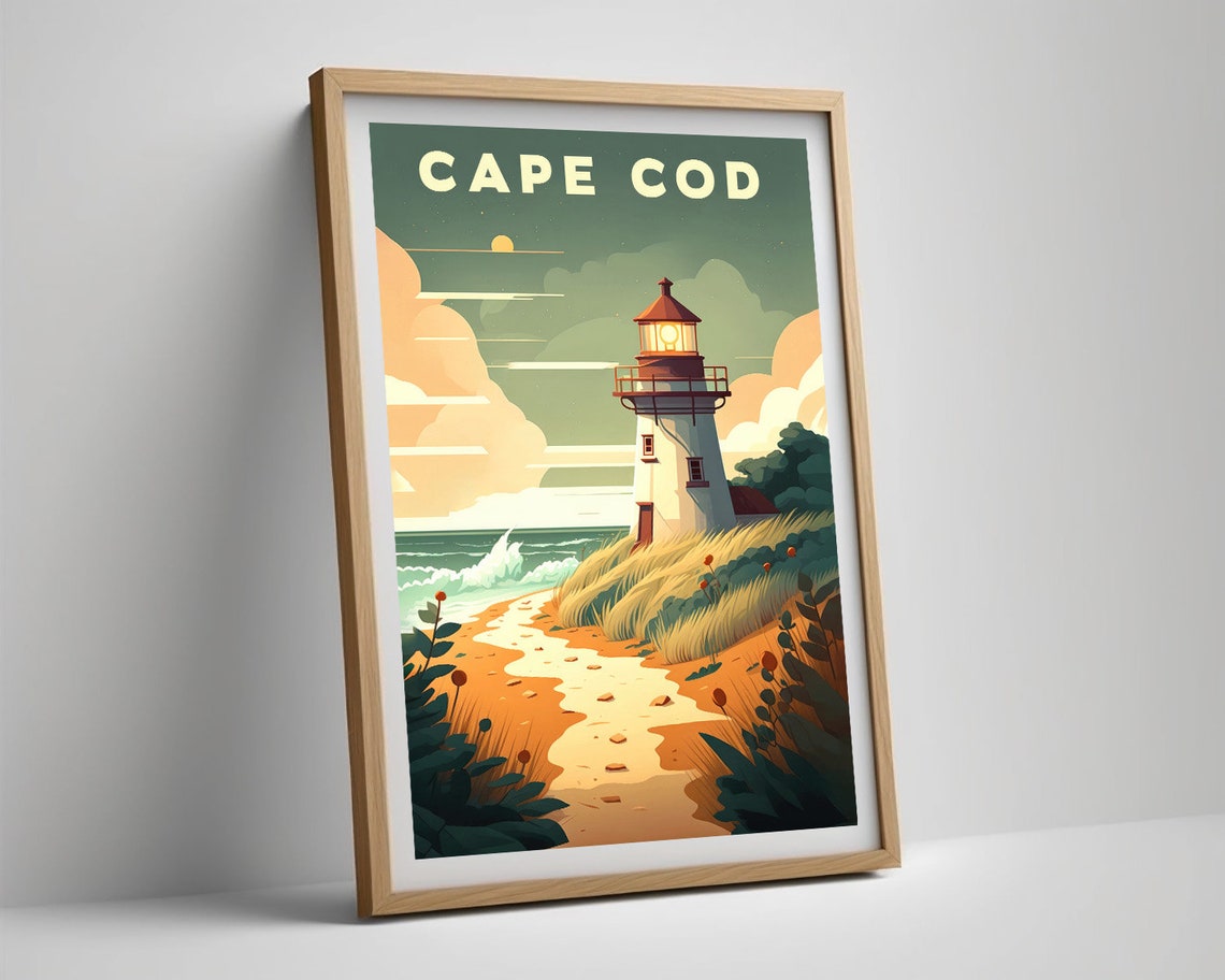 Cape Cod Lighthouse Ocean Dunes Beach Sunset Vintage Travel Poster - Image 5