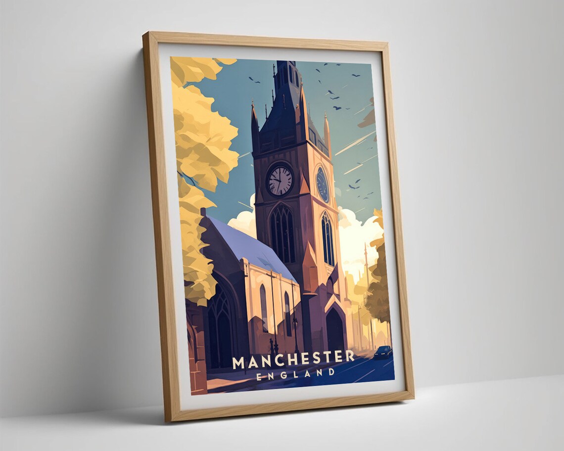 Manchester Travel Poster Manchester Print Manchester Wall Art Print Manchester Uk Manchester Painting Illustration Manchester Watercolor - Image 5