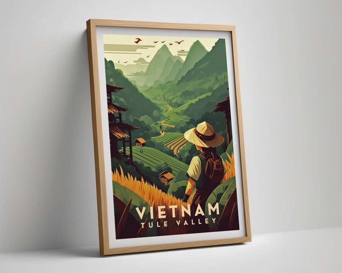 Vietnam Tule Valley Travel Poster Vietnam Tule Valley Wall Art Print Vietnam Tule Valley Painting Illustration Vietnam Watercolor - Image 5