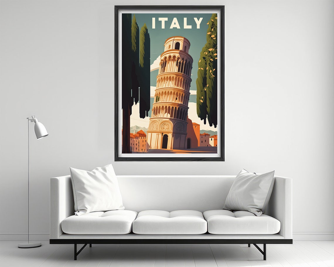 Italy Travel Poster Italy Print Italy Wall Art Leaning Tower Of Pisa Print Italy Painting Italy Illustration Italy Watercolor Home Decor Art - Image 2