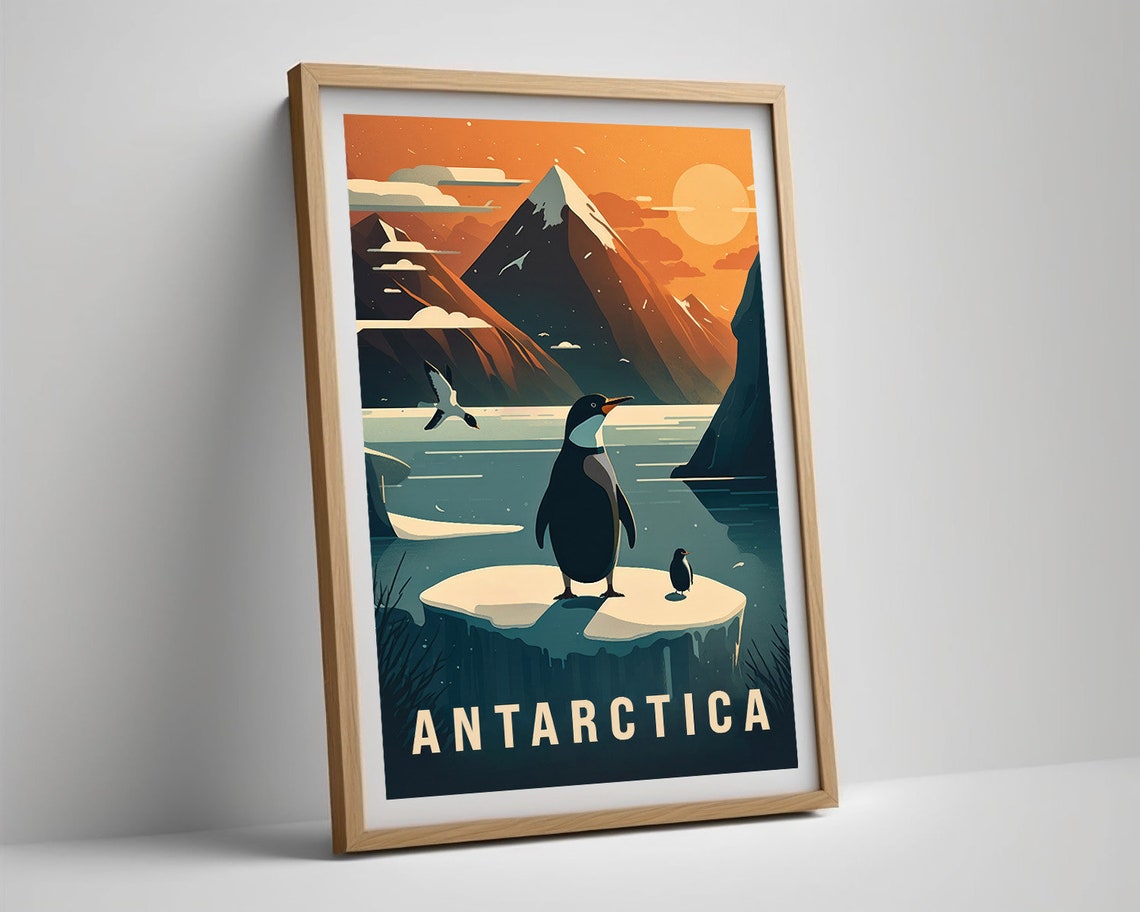 Antarctica Penguins on Ice Vintage Travel Poster Polar Sunset - Image 5