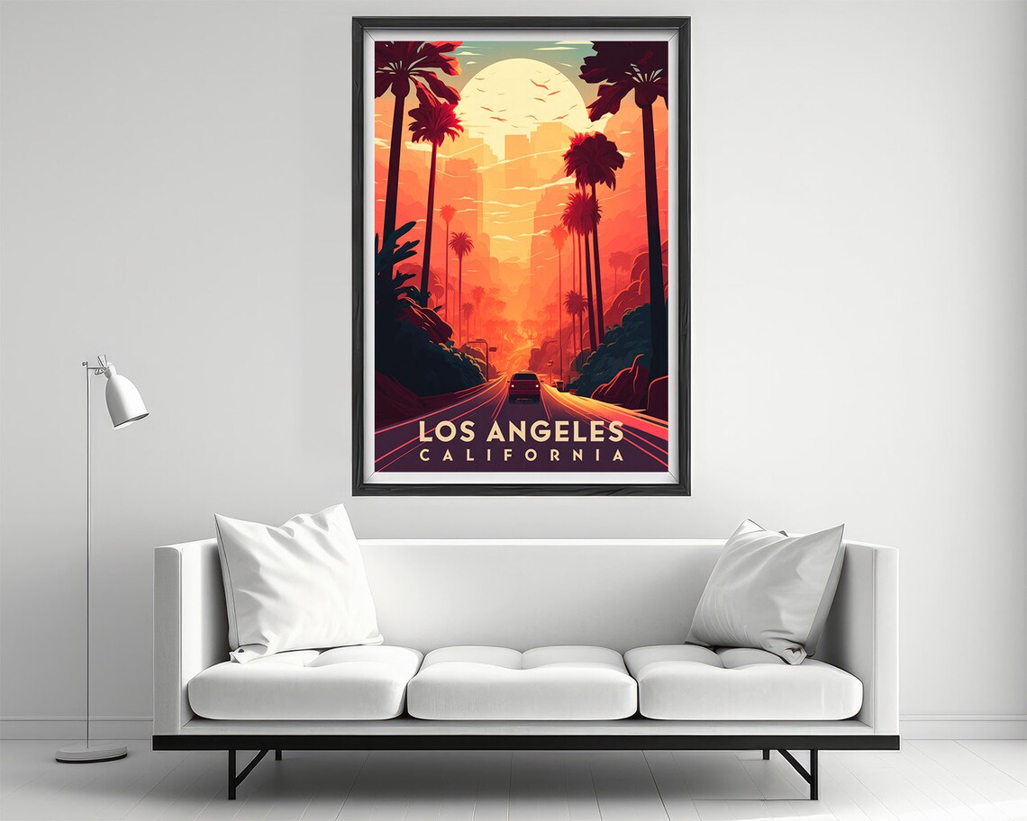 Los Angeles California Vintage Travel Poster Sunset Palm Drive - Image 2