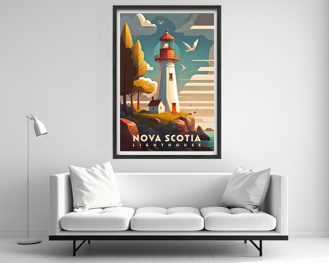 Nova Scotia Lighthouse Canada White Beacon Vintage Travel Poster - Image 2
