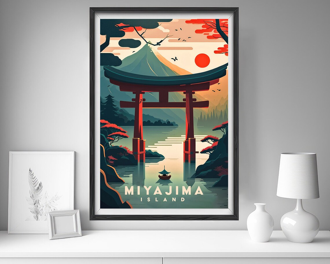 Miyajima Island Japan Red Torii Gate Sunset Retro Travel Poster - Image 4