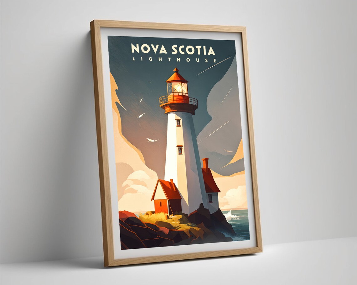 Nova Scotia Lighthouse Rocky Coast Beacon Retro Travel Poster - Image 3