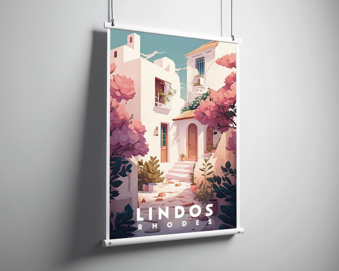 Lindos Rhodes Travel Poster Lindos Rhodes Wall Art Print Lindos Rhodes Painting Greece Illustration Greece Watercolor Home Decor - Image 2