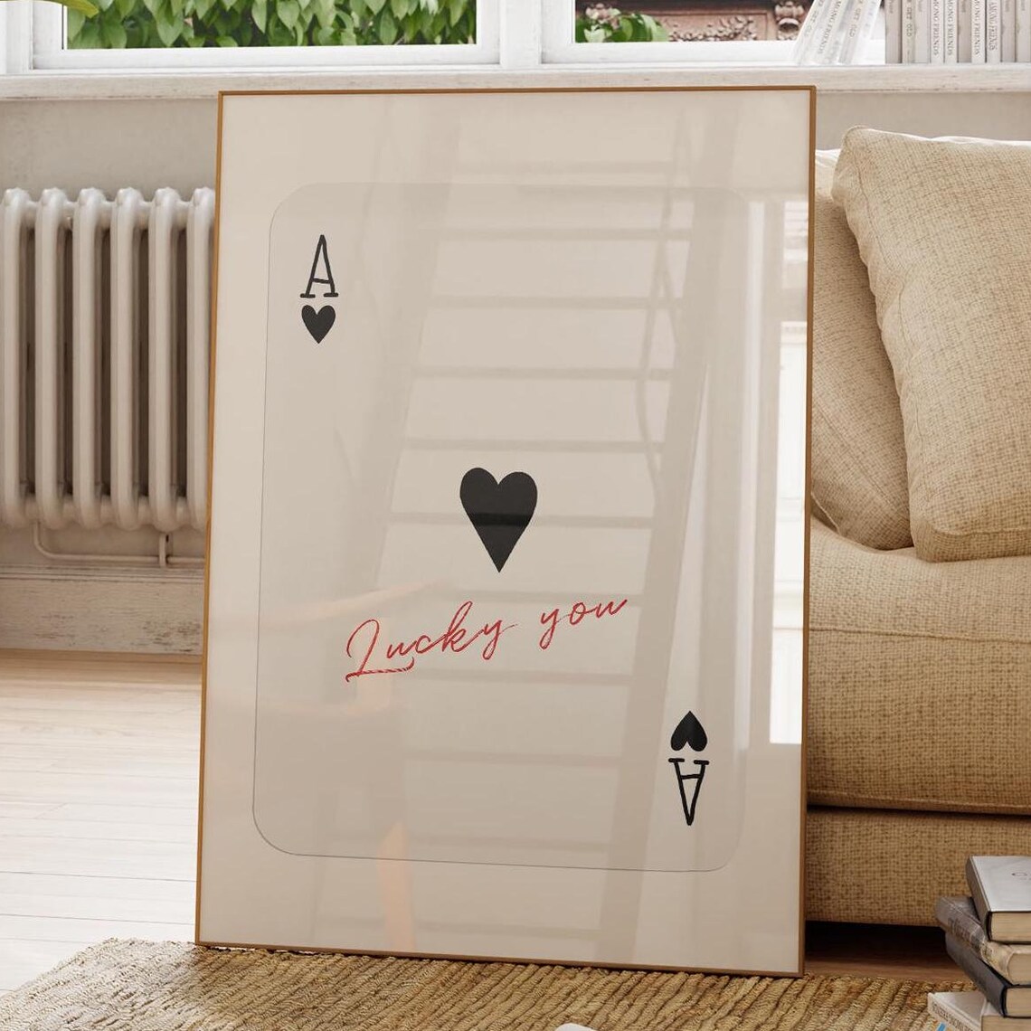 Ace Of Hearts Lucky You Script Black And White Playing Card Poster