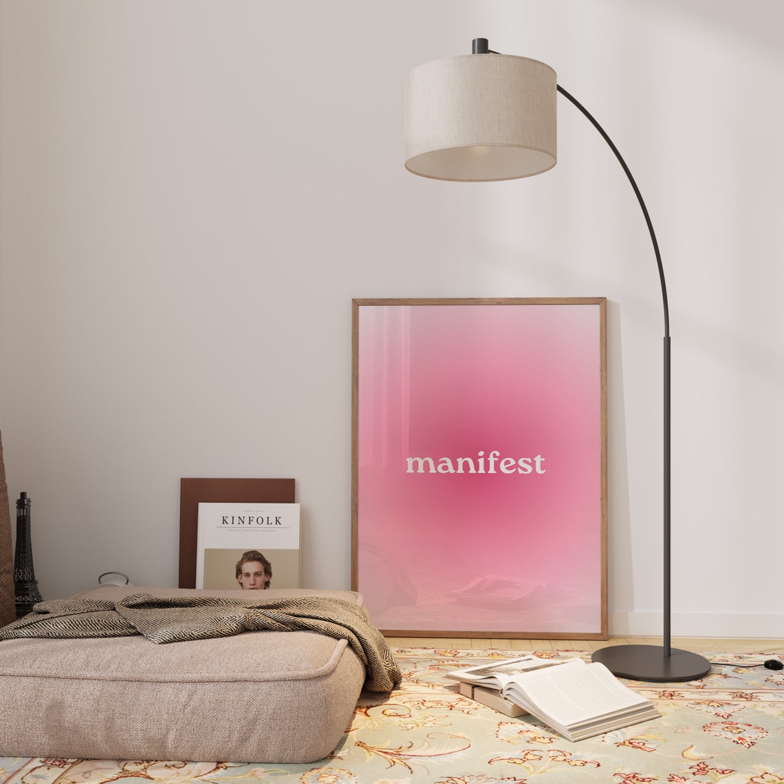 Manifest Pink Aura Gradient Minimalist Affirmation Word Art Poster - Image 3