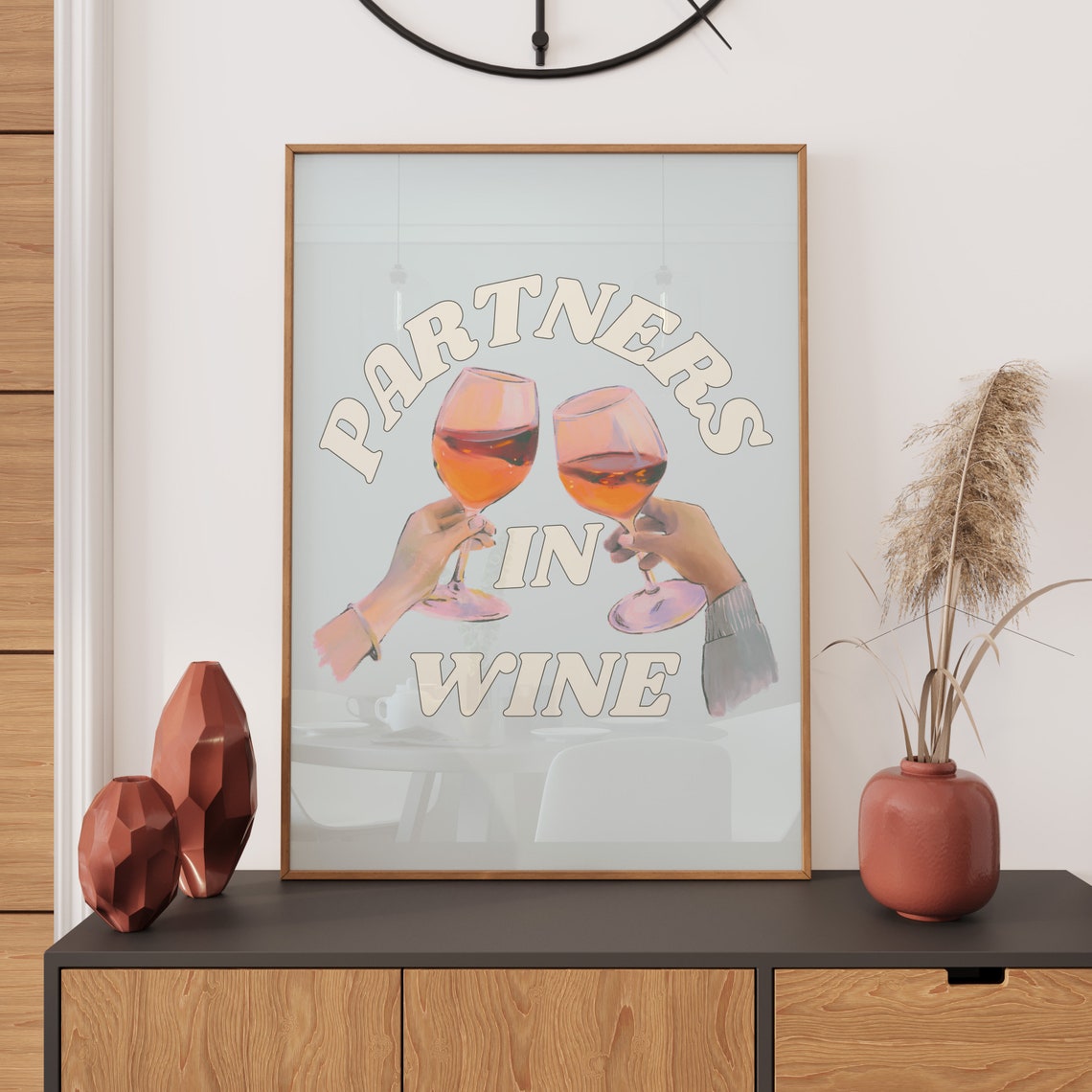 Partners in Wine Cheers Retro Lettering Bar Cart Kitchen Wall Poster - Image 3