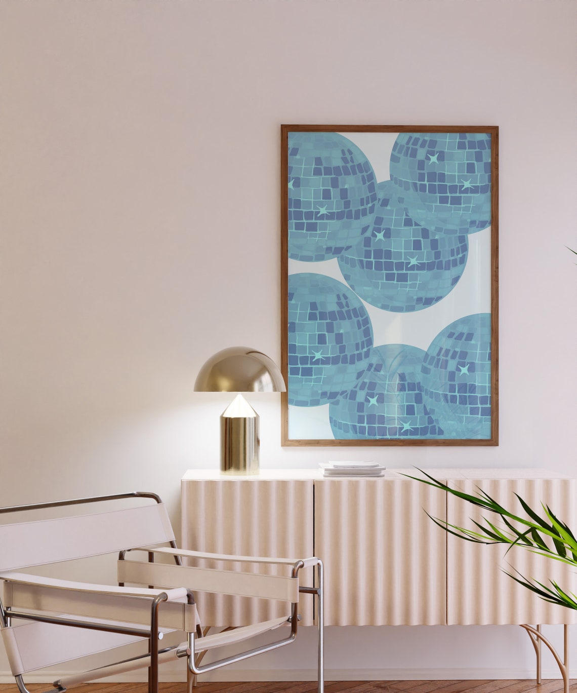 Blue Disco Ball Pattern Retro Party Sparkle Glam Room Poster - Image 2