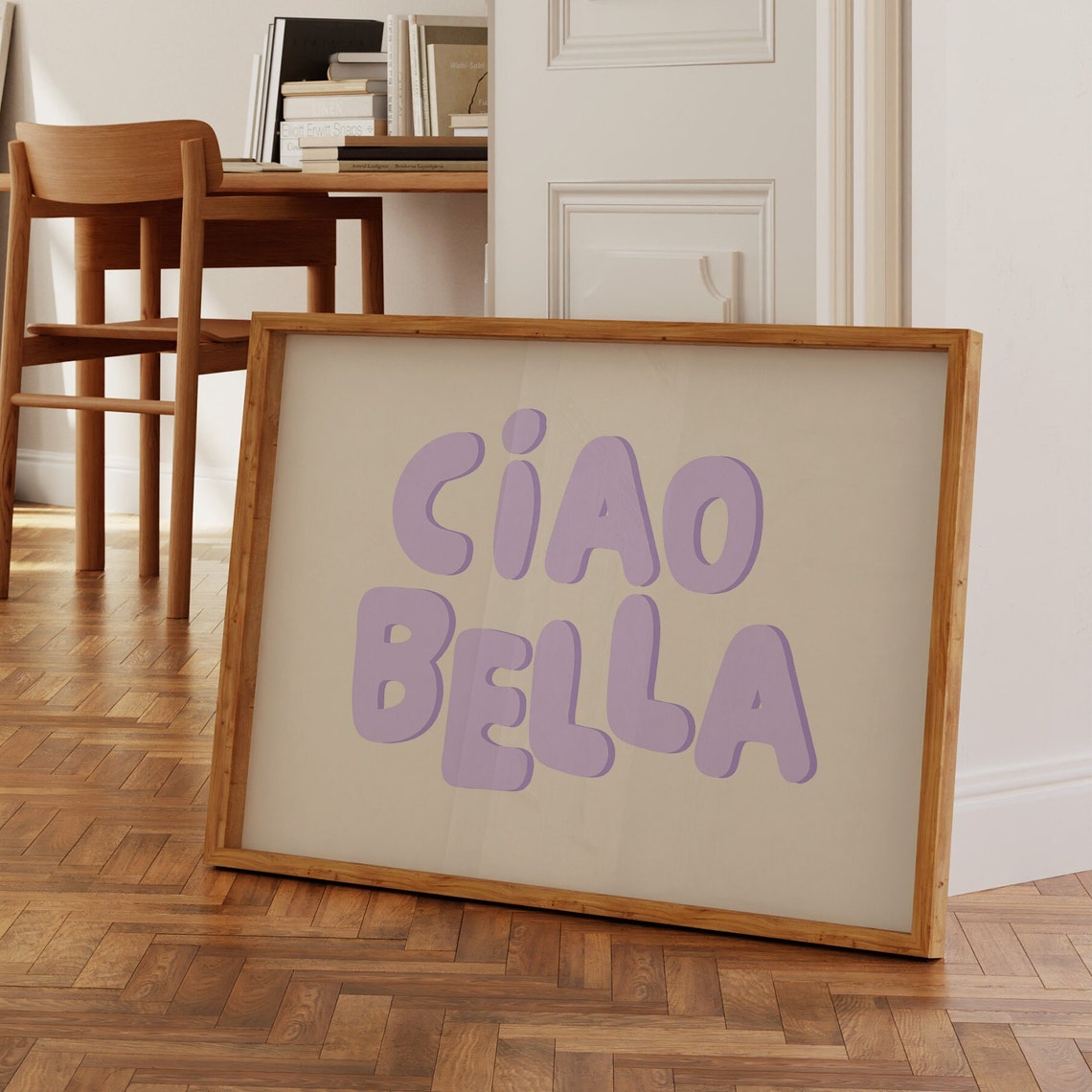 Ciao Bella Lilac Bubble Letter Typography Poster Girly Italian Decor