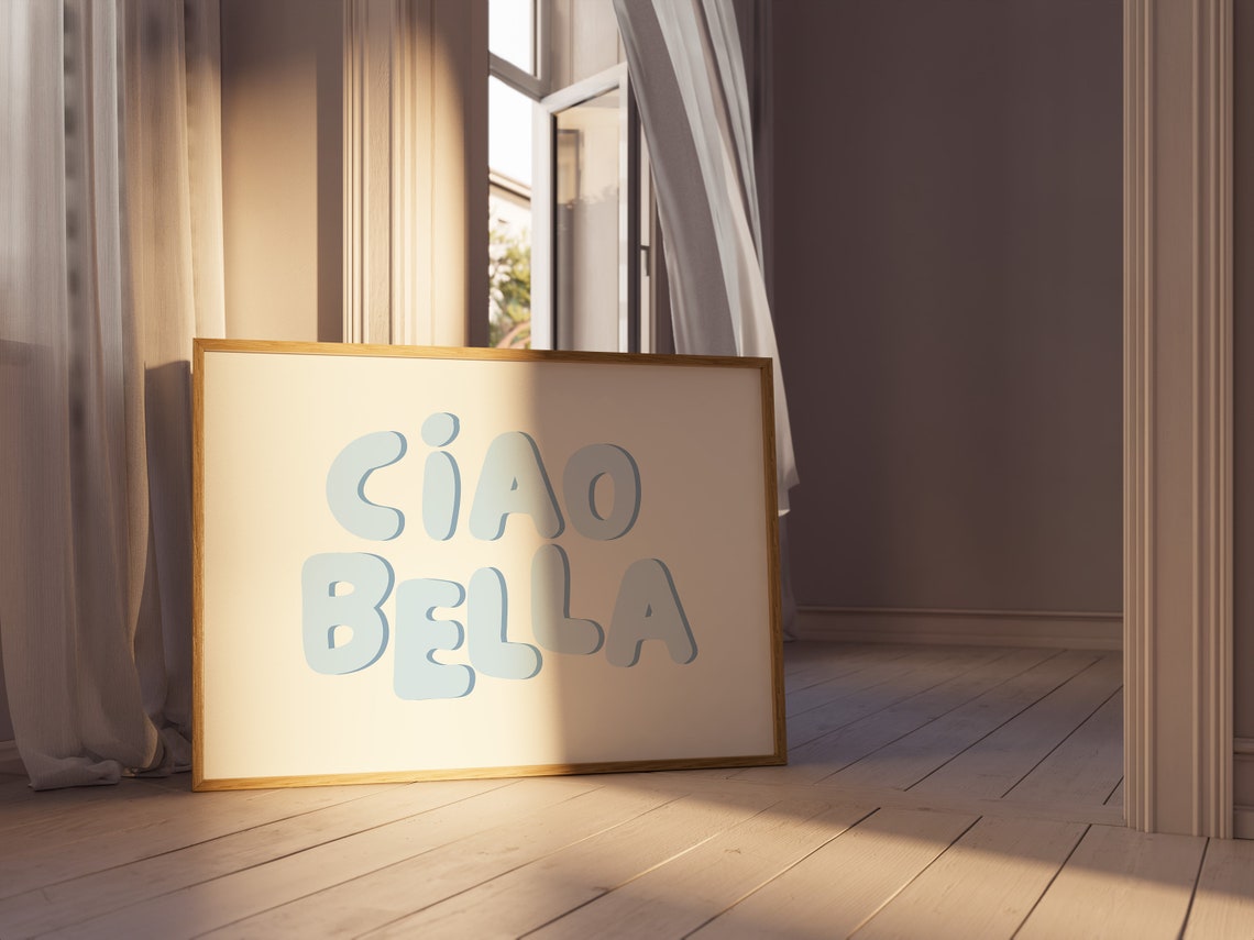 Ciao Bella Blue Bubble Letters Italian Retro Typography Fun Wall Art - Image 3