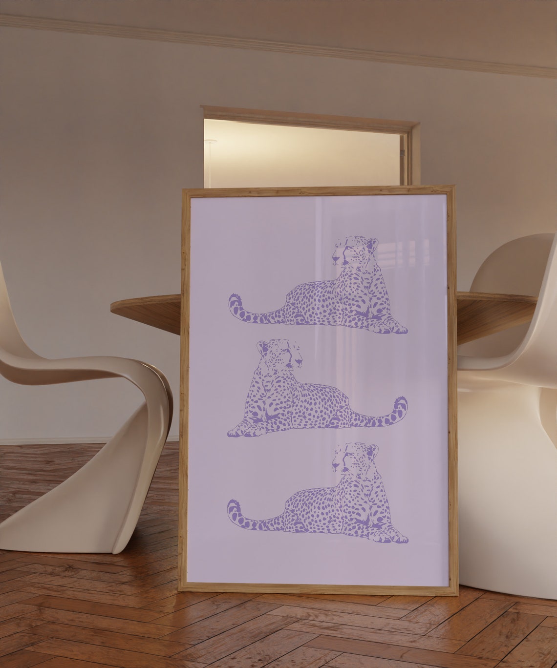 Lilac Cheetah Trio Reclining Big Cats Line Art Wildlife Poster - Image 2