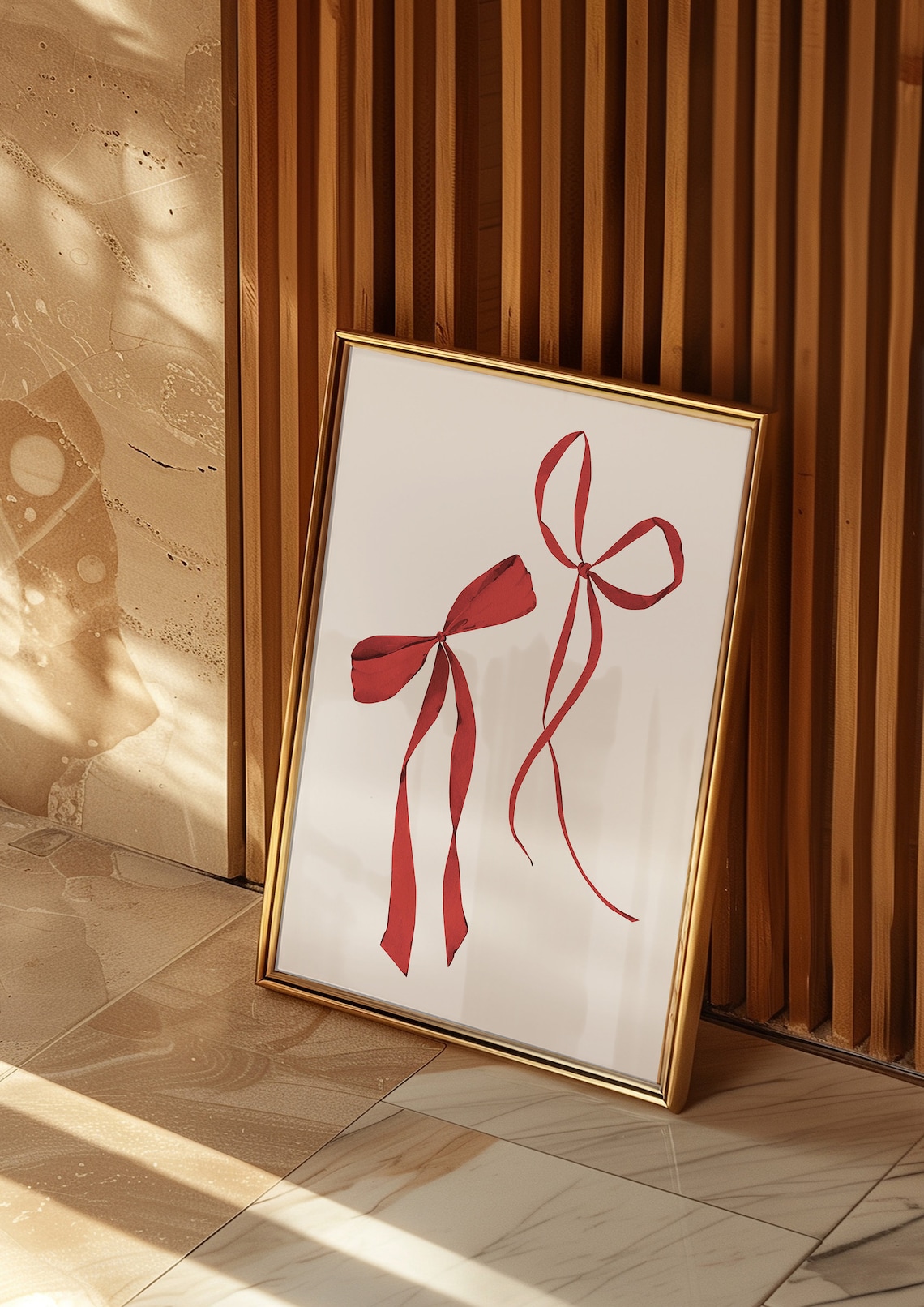 Wine Red Ribbon Bow Watercolor Minimalist Art Poster Room Decor