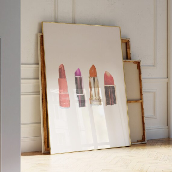 Lipstick Quartet Watercolor Style Beauty Fashion Makeup Still Life Art Poster