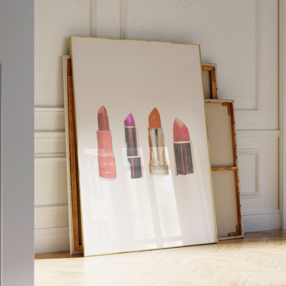 Lipstick Quartet Watercolor Style Beauty Fashion Makeup Still Life Art Poster