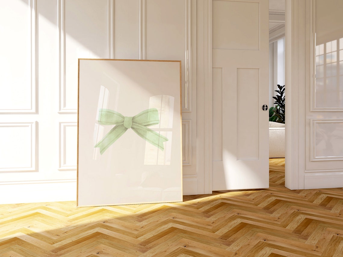 Sage Green Bow Watercolor Minimalist Ribbon Balletcore Wall Poster - Image 2