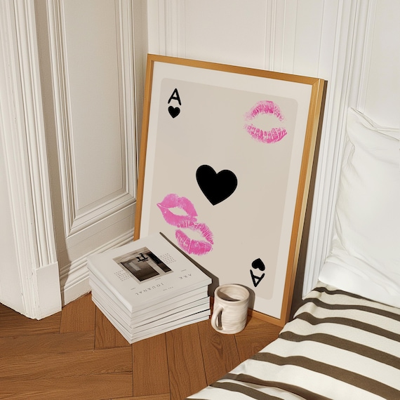 Pink Kiss Lips Ace Of Spades Playing Card Coquette Girly Poster