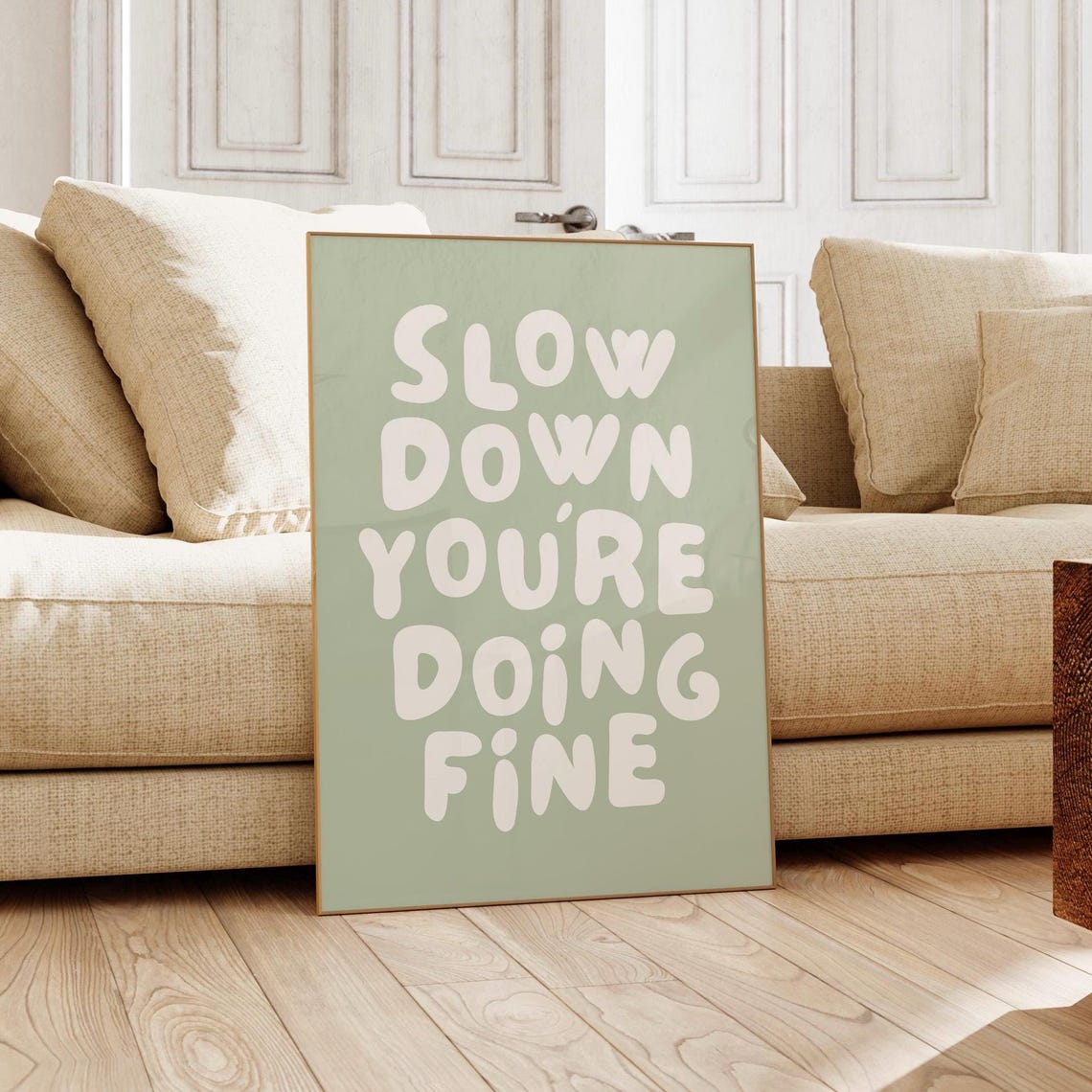 Trendy Slow Down Youre Doing Fine Wall Art Sage Green Retro Poster Affirmation Quote Print Apartment Decor