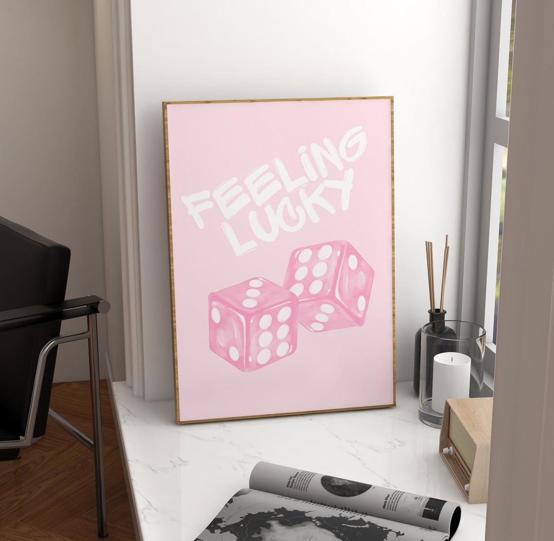 Feeling Lucky Pink Dice Bubblegum Pink Casino Style Room Poster - Image 2
