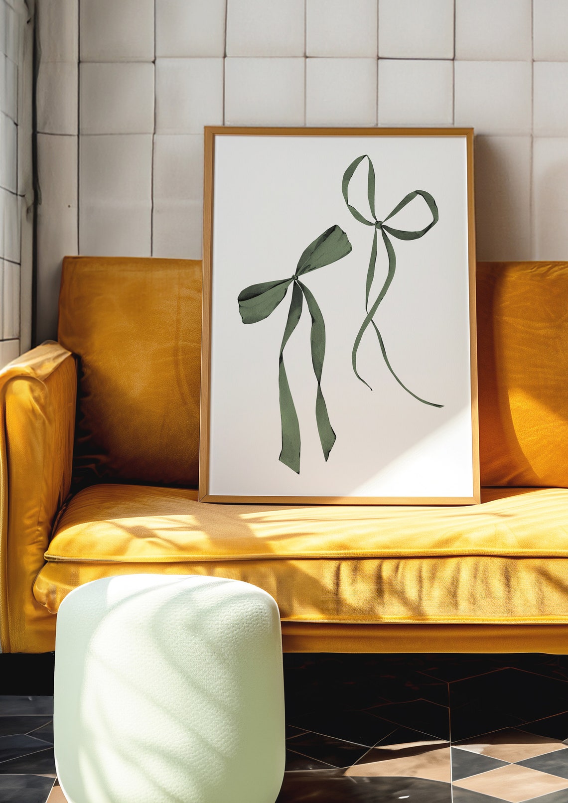 Sage Green Ribbon Bow Watercolor Minimalist Art Poster Room Decor - Image 2