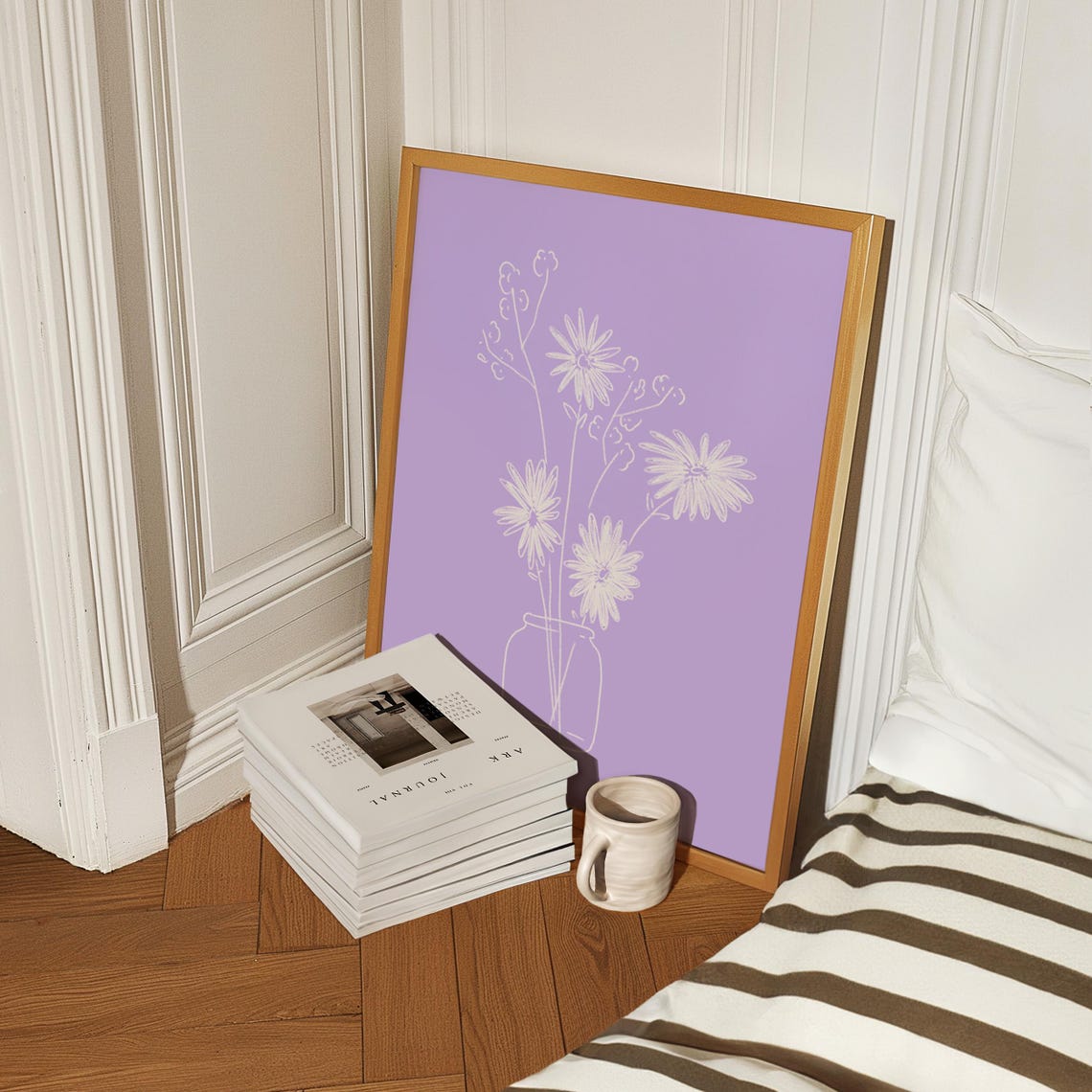 White Lilac Wildflower Line Art Jar Daisy Bouquet Floral Poster - Image 2