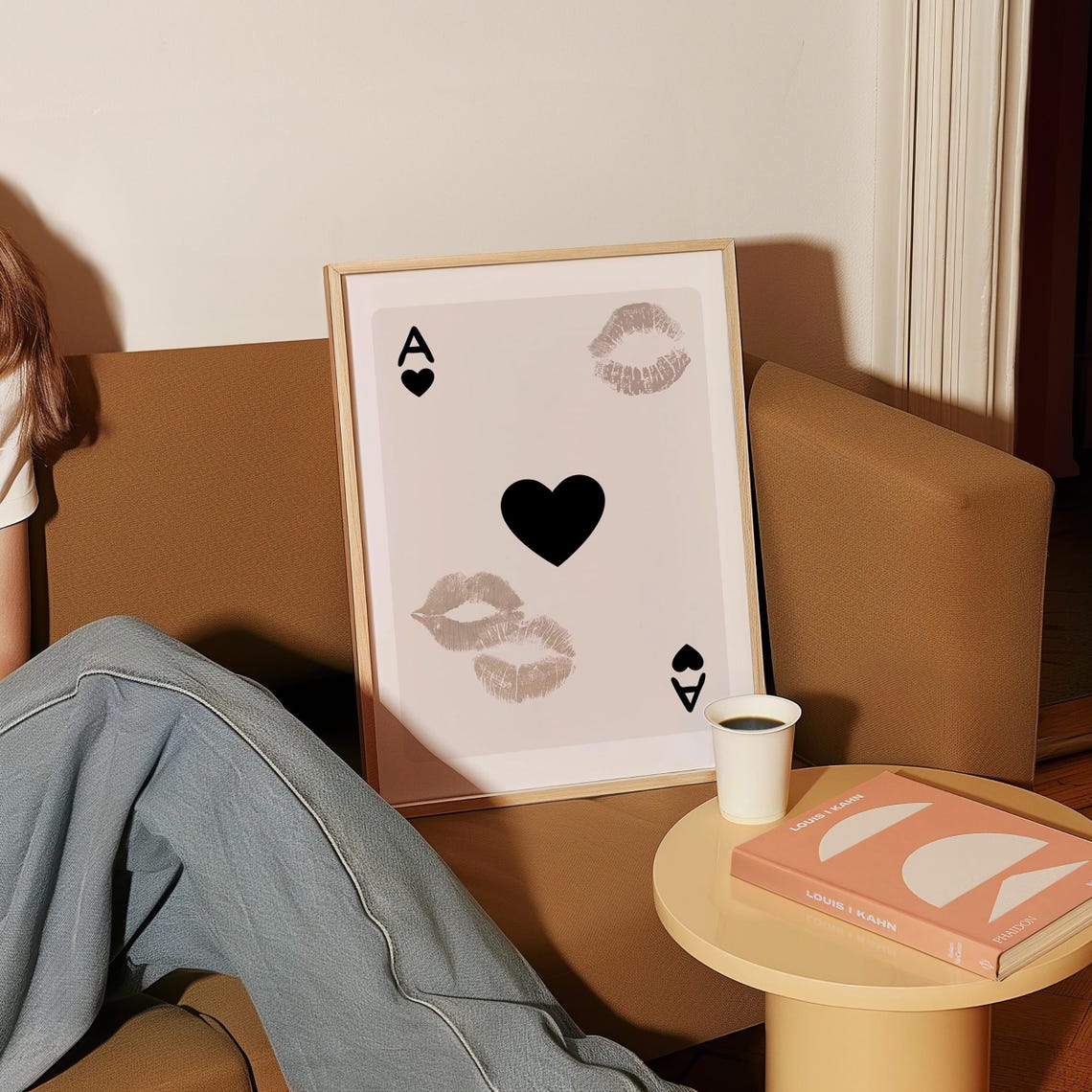 Ace of Hearts Playing Card with Kiss Marks Romantic Chic Poster