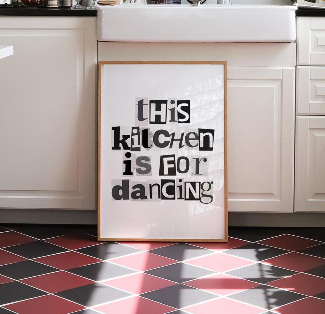 This Kitchen Is For Dancing Typography, Retro Art Print