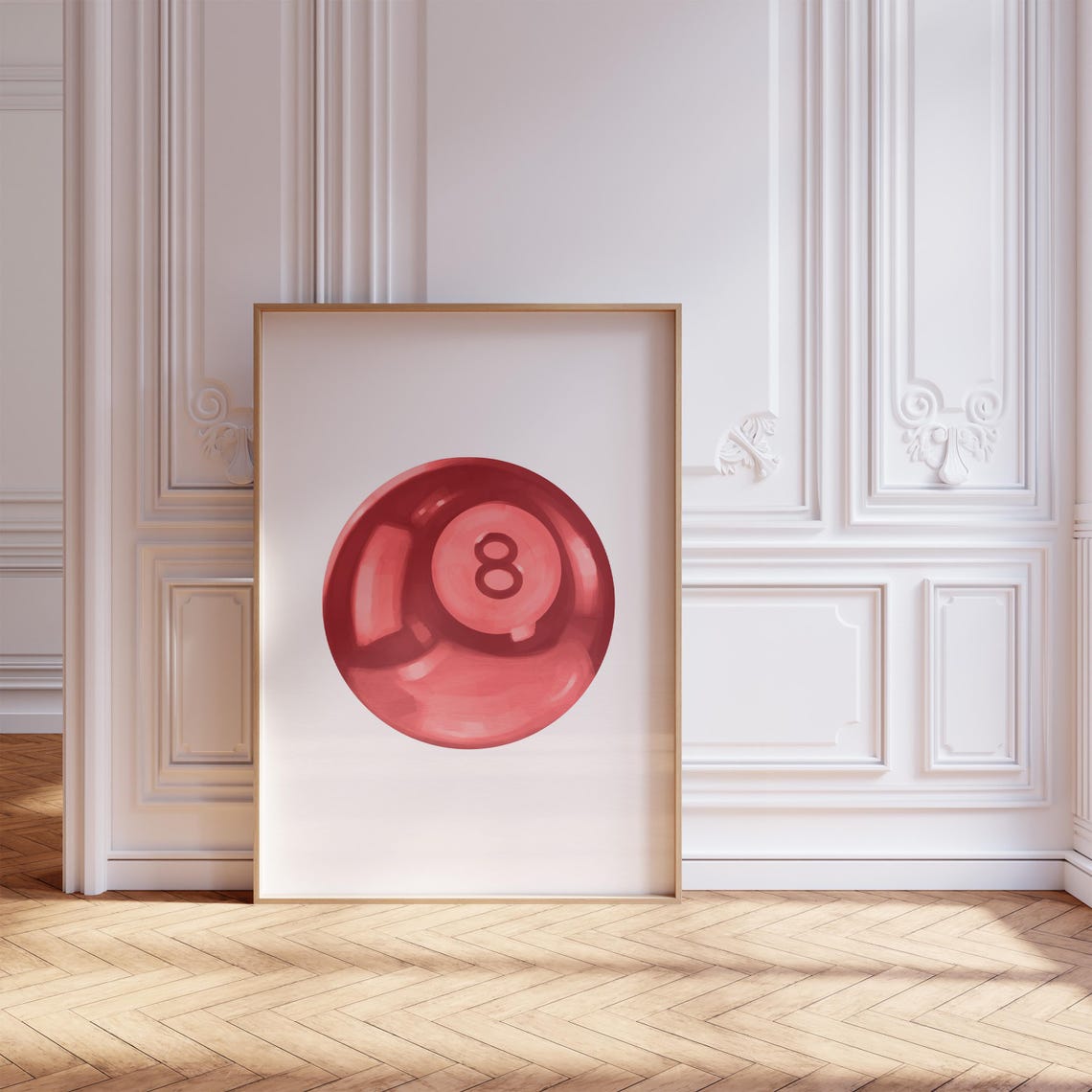 Dark Red 8 Ball Glossy Watercolor Bold Preppy Dorm Room Poster - Image 2